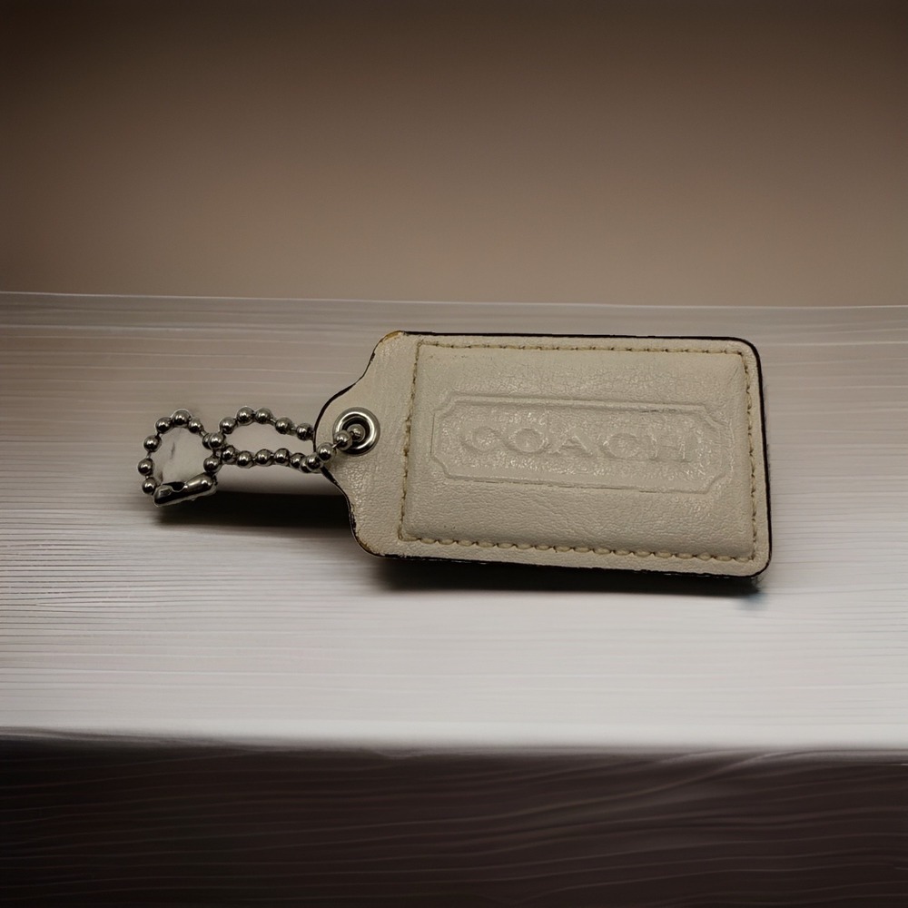 Coach Cream Leather Hang Tag Keychain Fob Ball Chain